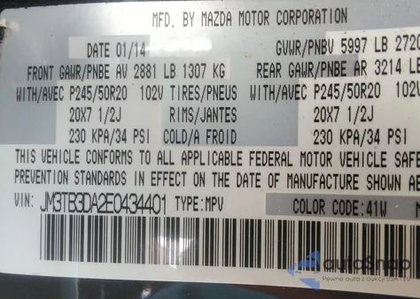 2014 Mazda Cx-9 Grand Touring из США, поврежденный, VIN JM3TB3DA2E0434401